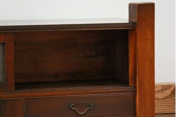 アンティーク家具　古民具・骨董 ダイヤガラス入りの小さな置き床(置床、ローボード)