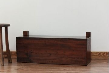 アンティーク家具　古民具・骨董 ダイヤガラス入りの小さな置き床(置床、ローボード)