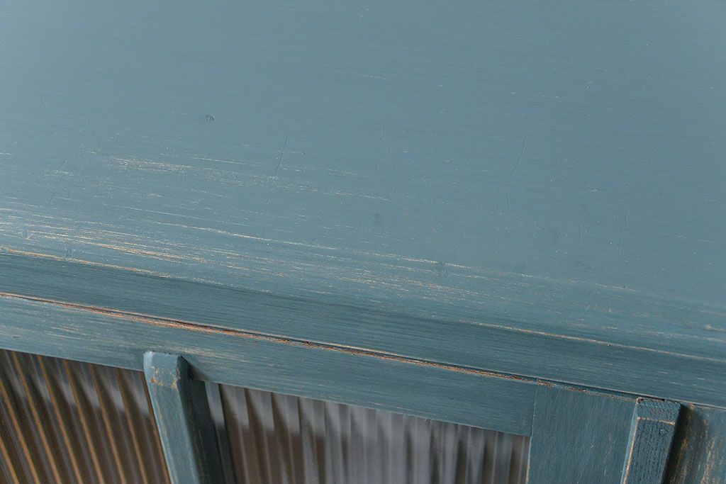 アンティーク家具　アンティークペイント　モールガラス入りの大きなブックケース(本箱、収納棚)