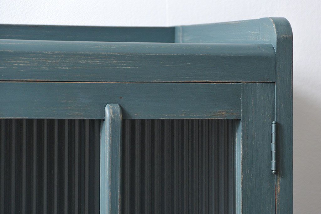 アンティーク家具　アンティークペイント　モールガラス入りの大きなブックケース(本箱、収納棚)