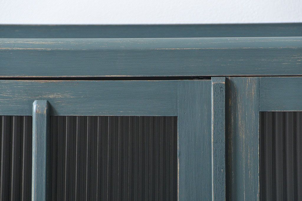 アンティーク家具　アンティークペイント　モールガラス入りの大きなブックケース(本箱、収納棚)