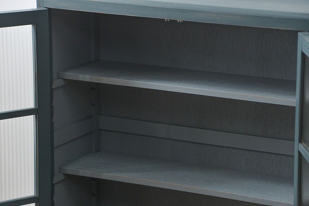 アンティーク家具　アンティークペイント　モールガラス入りの大きなブックケース(本箱、収納棚)