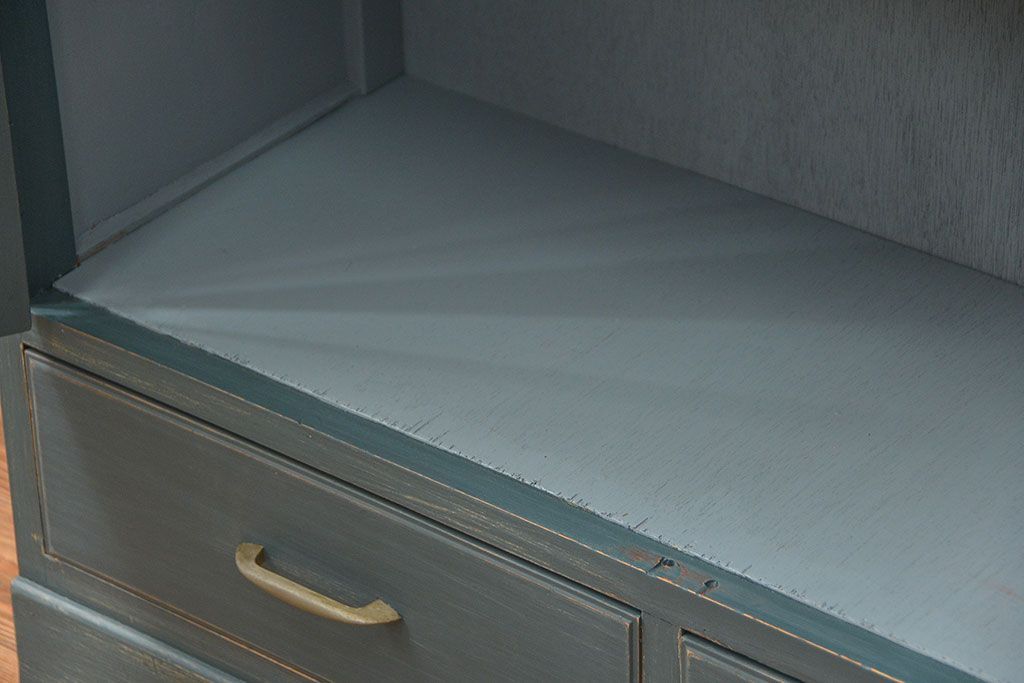 アンティーク家具　アンティークペイント　モールガラス入りの大きなブックケース(本箱、収納棚)