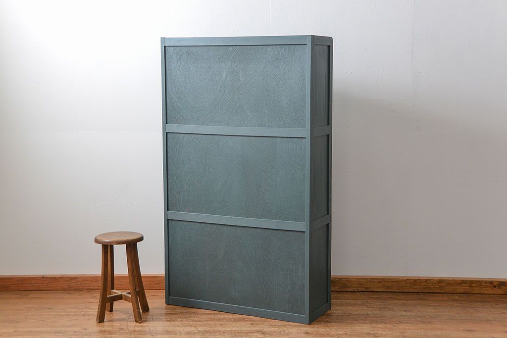 アンティーク家具　アンティークペイント　モールガラス入りの大きなブックケース(本箱、収納棚)