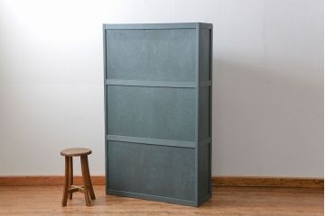 アンティーク家具　アンティークペイント　モールガラス入りの大きなブックケース(本箱、収納棚)