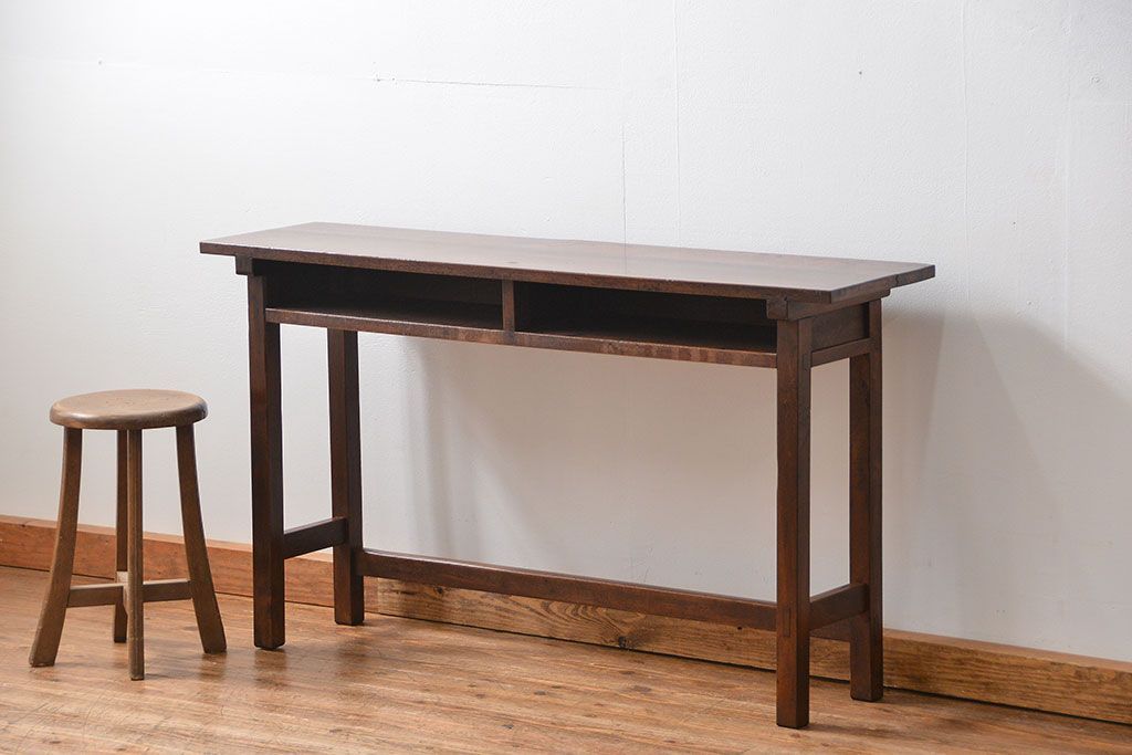 アンティーク家具　アンティーク 天板ナラ材の薄型作業台(3)(サイドテーブル、机、在宅ワーク、在宅用デスク)