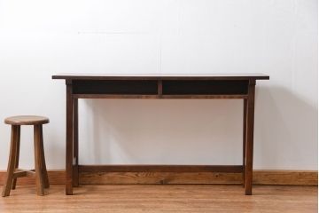 アンティーク家具　アンティーク 天板ナラ材の薄型作業台(3)(サイドテーブル、机、在宅ワーク、在宅用デスク)