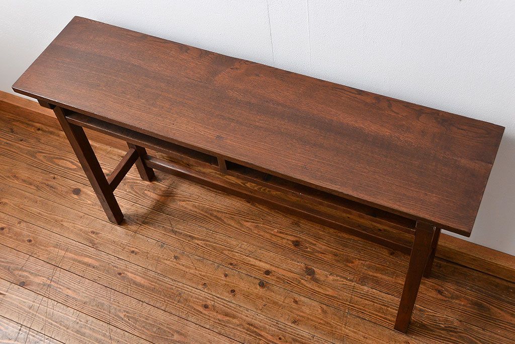 アンティーク家具　アンティーク 天板ナラ材の薄型作業台(3)(サイドテーブル、机、在宅ワーク、在宅用デスク)