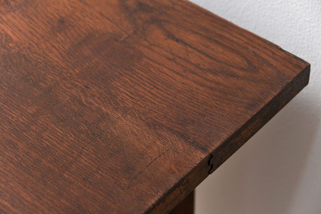 アンティーク家具　アンティーク 天板ナラ材の薄型作業台(3)(サイドテーブル、机、在宅ワーク、在宅用デスク)