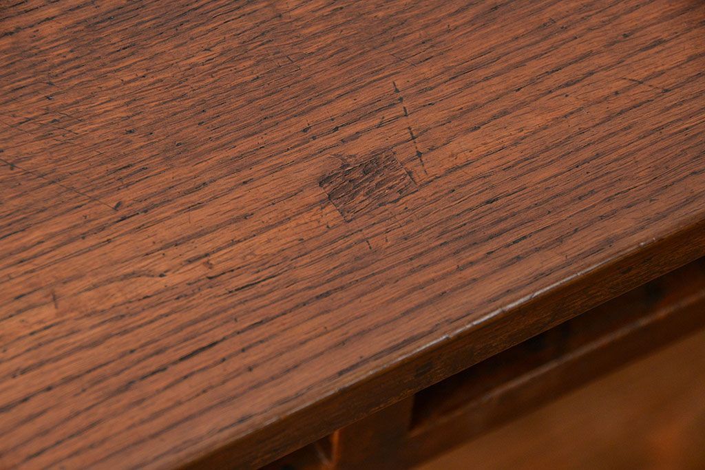 アンティーク家具　アンティーク 天板ナラ材の薄型作業台(3)(サイドテーブル、机、在宅ワーク、在宅用デスク)