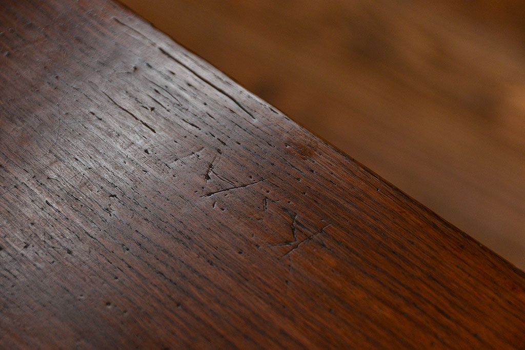 アンティーク家具　アンティーク 天板ナラ材の薄型作業台(3)(サイドテーブル、机、在宅ワーク、在宅用デスク)