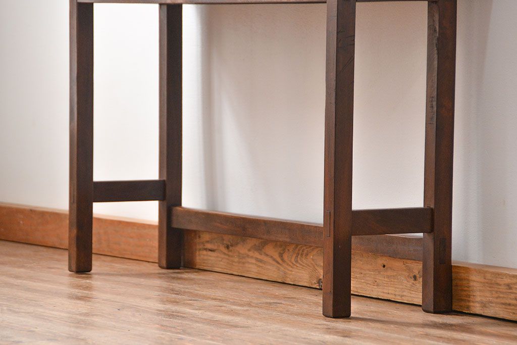 アンティーク家具　アンティーク 天板ナラ材の薄型作業台(3)(サイドテーブル、机、在宅ワーク、在宅用デスク)