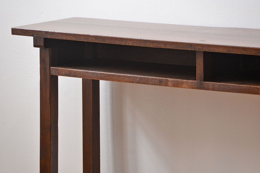 アンティーク家具　アンティーク 天板ナラ材の薄型作業台(3)(サイドテーブル、机、在宅ワーク、在宅用デスク)