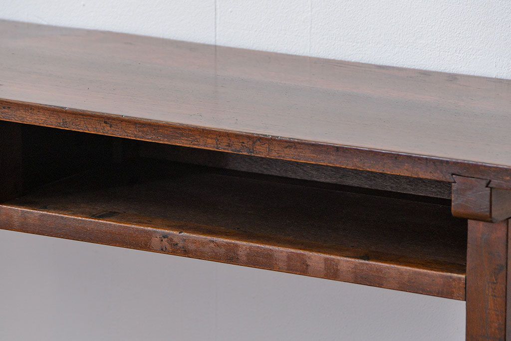 アンティーク家具　アンティーク 天板ナラ材の薄型作業台(3)(サイドテーブル、机、在宅ワーク、在宅用デスク)