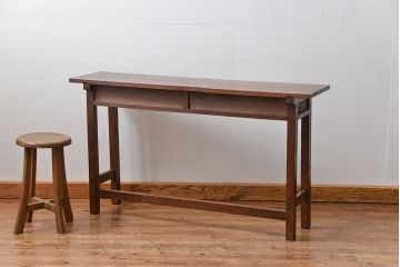 アンティーク家具　アンティーク 天板ナラ材の薄型作業台(3)(サイドテーブル、机、在宅ワーク、在宅用デスク)