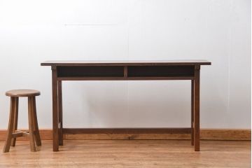 アンティーク家具　アンティーク 天板ナラ材の薄型作業台(4)(サイドテーブル、机、在宅ワーク、在宅用デスク)
