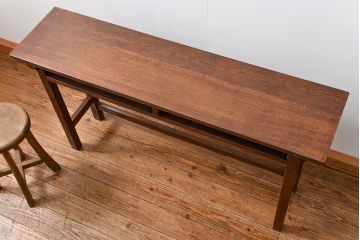 アンティーク家具　アンティーク 天板ナラ材の薄型作業台(4)(サイドテーブル、机、在宅ワーク、在宅用デスク)