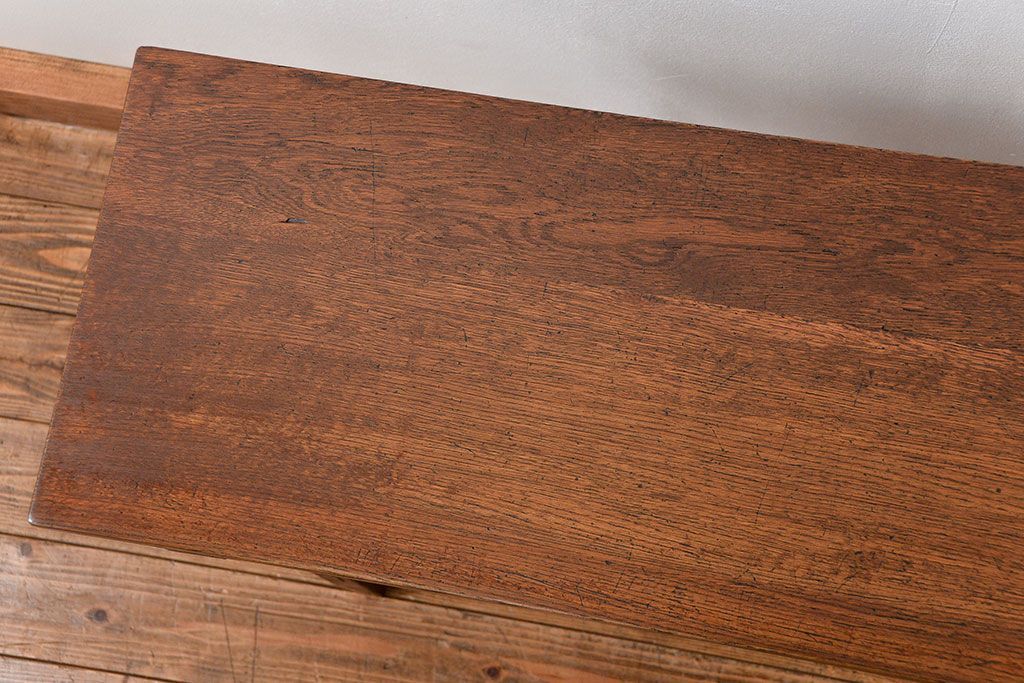 アンティーク家具　アンティーク 天板ナラ材の薄型作業台(4)(サイドテーブル、机、在宅ワーク、在宅用デスク)