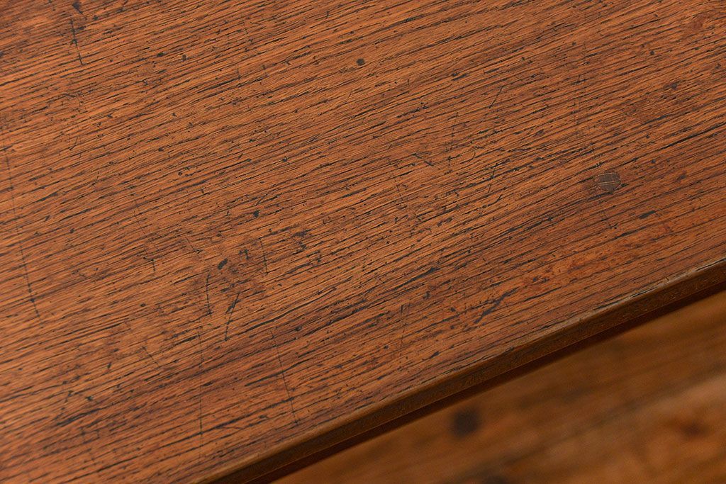 アンティーク家具　アンティーク 天板ナラ材の薄型作業台(4)(サイドテーブル、机、在宅ワーク、在宅用デスク)