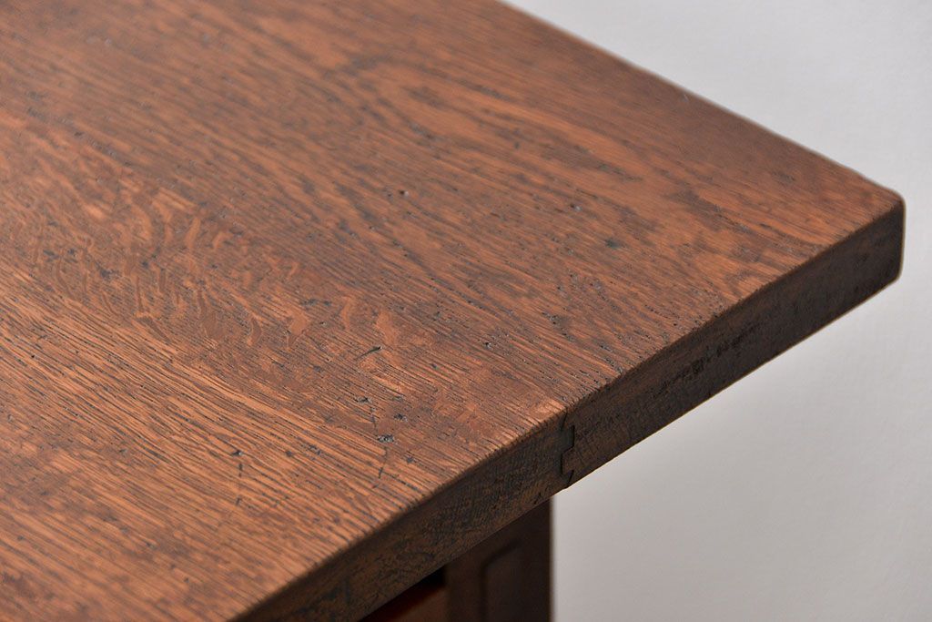 アンティーク家具　アンティーク 天板ナラ材の薄型作業台(4)(サイドテーブル、机、在宅ワーク、在宅用デスク)