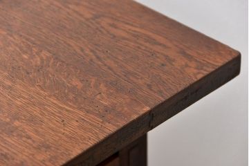 アンティーク家具　アンティーク 天板ナラ材の薄型作業台(4)(サイドテーブル、机、在宅ワーク、在宅用デスク)