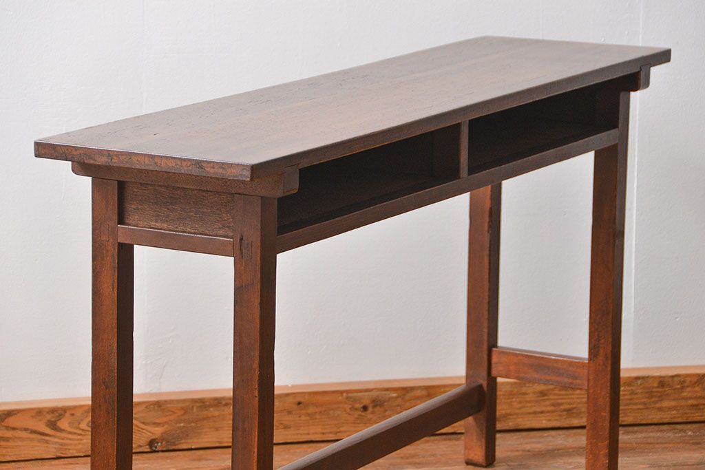 アンティーク家具　アンティーク 天板ナラ材の薄型作業台(4)(サイドテーブル、机、在宅ワーク、在宅用デスク)