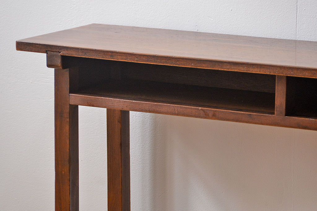 アンティーク家具　アンティーク 天板ナラ材の薄型作業台(4)(サイドテーブル、机、在宅ワーク、在宅用デスク)