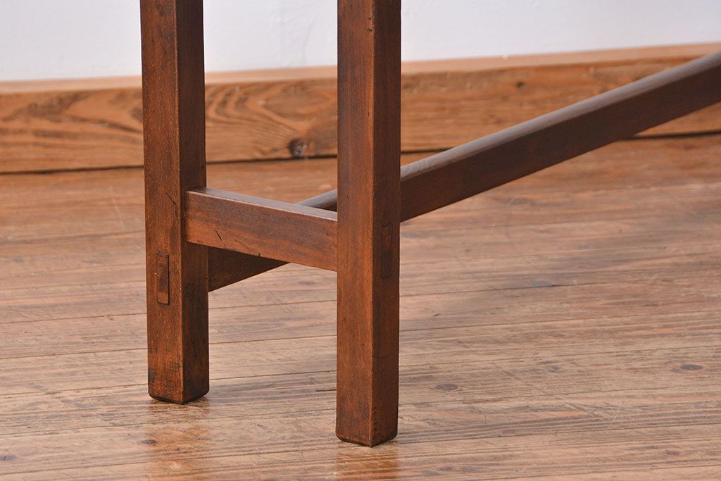 アンティーク家具　アンティーク 天板ナラ材の薄型作業台(4)(サイドテーブル、机、在宅ワーク、在宅用デスク)