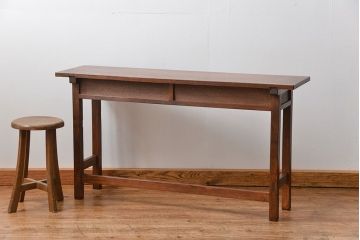 アンティーク家具　アンティーク 天板ナラ材の薄型作業台(4)(サイドテーブル、机、在宅ワーク、在宅用デスク)