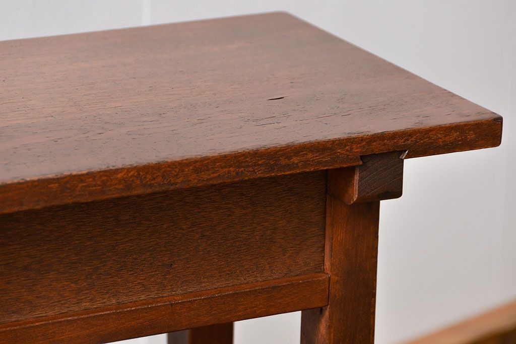 アンティーク家具　アンティーク 天板ナラ材の薄型作業台(4)(サイドテーブル、机、在宅ワーク、在宅用デスク)
