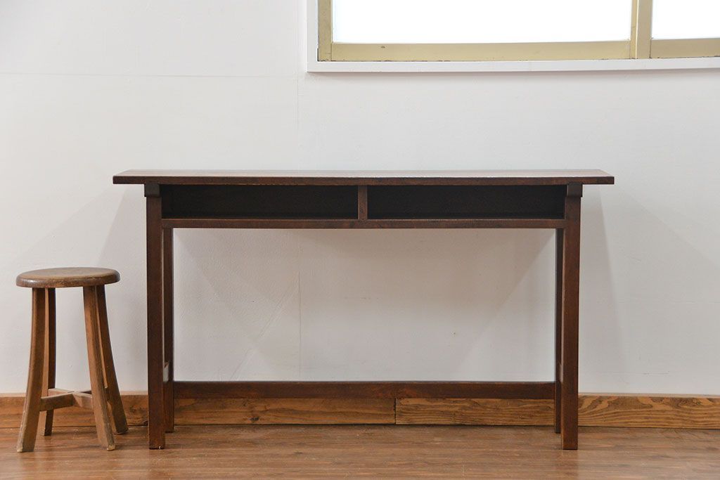 アンティーク家具　古民具・骨董 天板ナラ材の薄型作業台(5)(サイドテーブル、机、在宅ワーク、在宅用デスク)