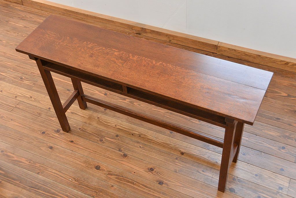 アンティーク家具　古民具・骨董 天板ナラ材の薄型作業台(5)(サイドテーブル、机、在宅ワーク、在宅用デスク)