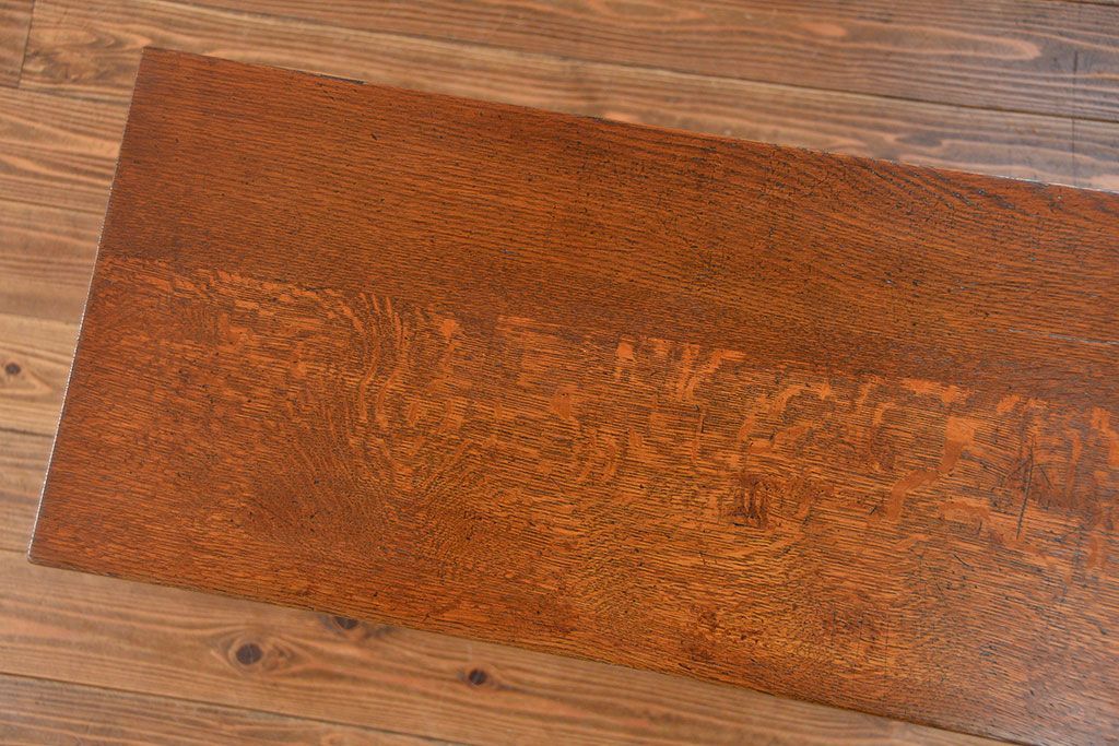 アンティーク家具　古民具・骨董 天板ナラ材の薄型作業台(5)(サイドテーブル、机、在宅ワーク、在宅用デスク)