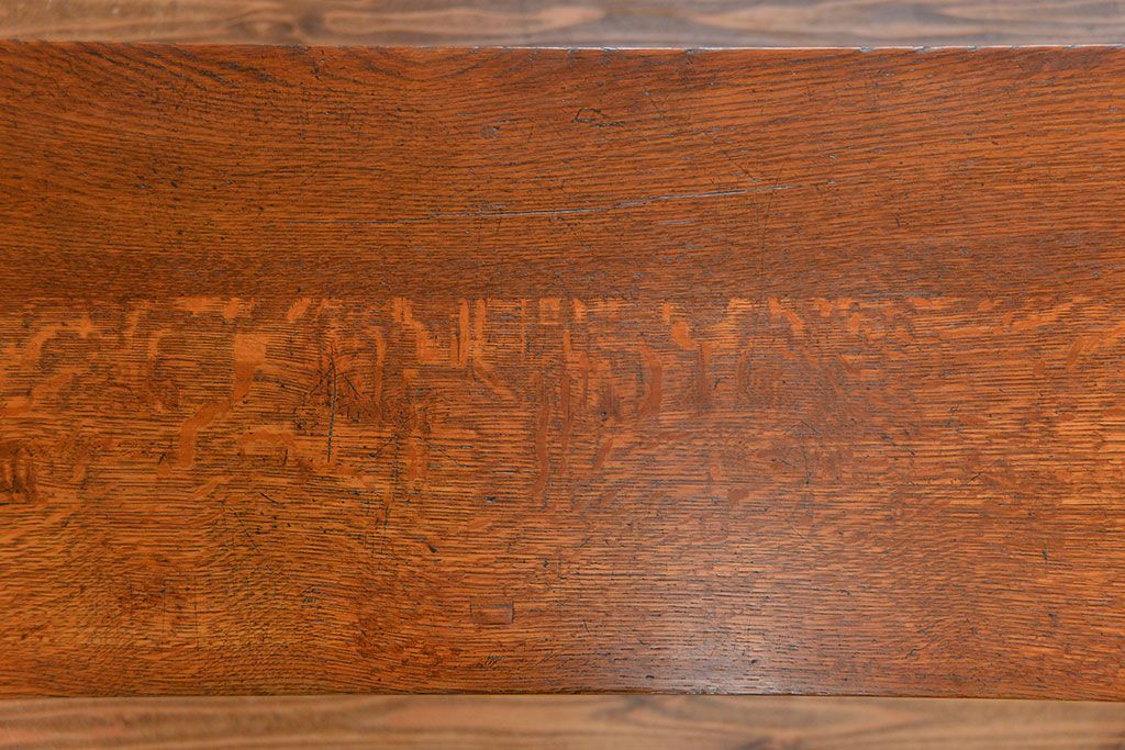 アンティーク家具　古民具・骨董 天板ナラ材の薄型作業台(5)(サイドテーブル、机、在宅ワーク、在宅用デスク)