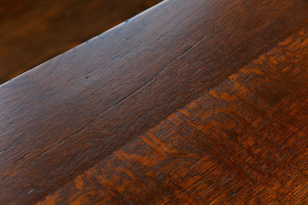 アンティーク家具　古民具・骨董 天板ナラ材の薄型作業台(5)(サイドテーブル、机、在宅ワーク、在宅用デスク)