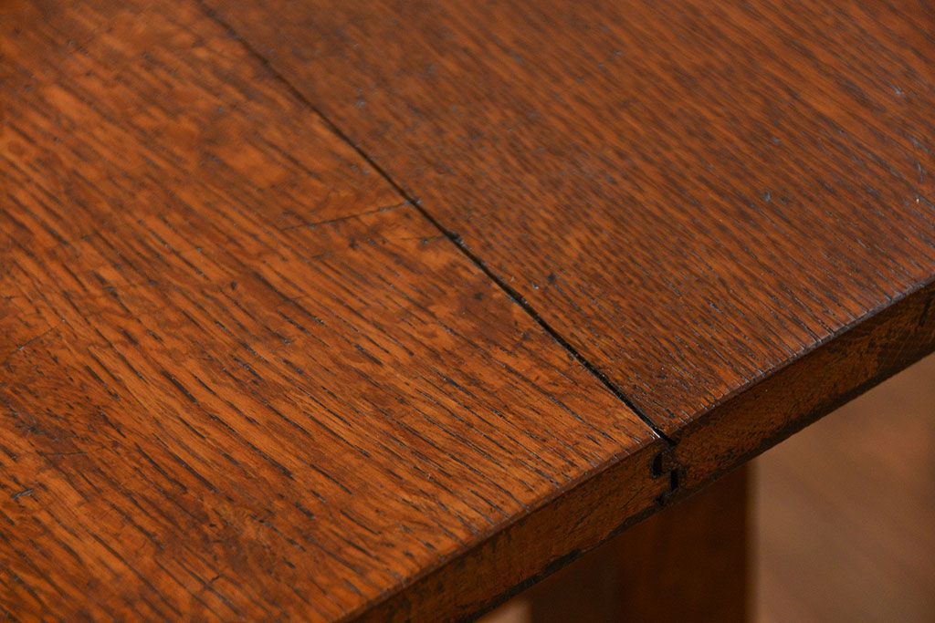 アンティーク家具　古民具・骨董 天板ナラ材の薄型作業台(5)(サイドテーブル、机、在宅ワーク、在宅用デスク)