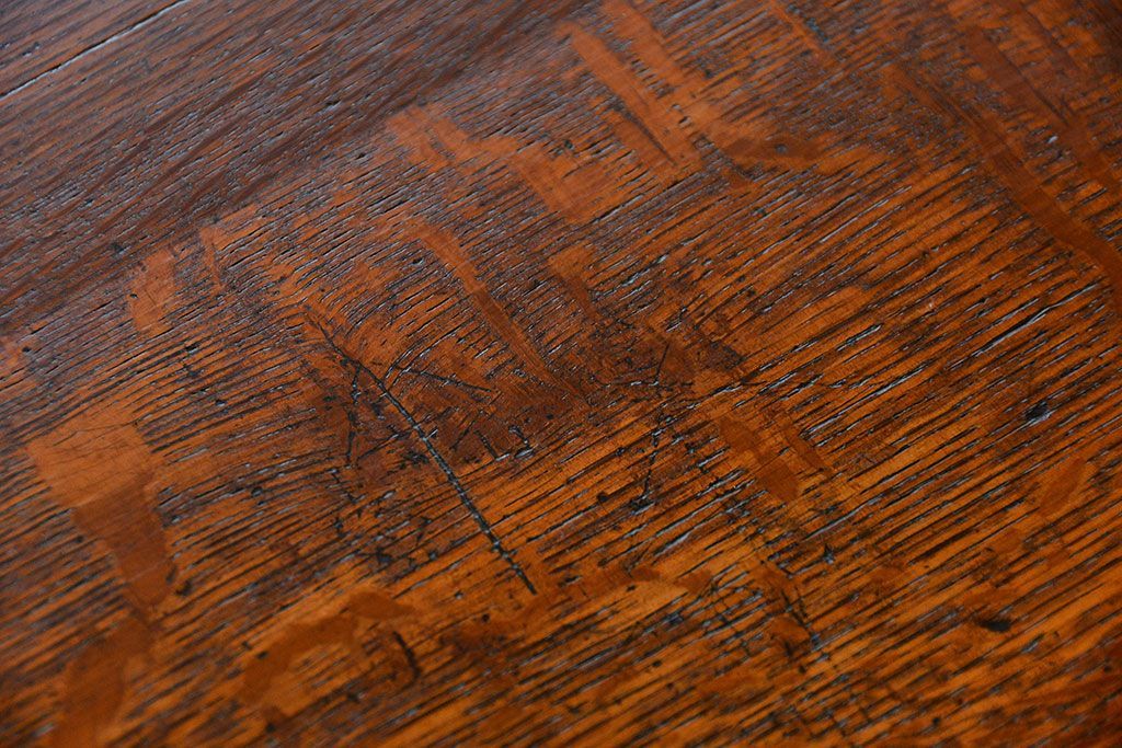 アンティーク家具　古民具・骨董 天板ナラ材の薄型作業台(5)(サイドテーブル、机、在宅ワーク、在宅用デスク)