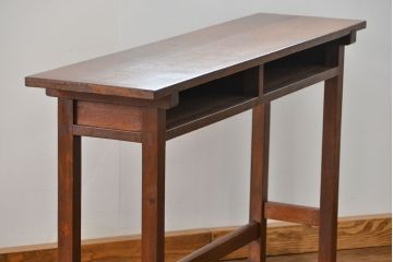 アンティーク家具　古民具・骨董 天板ナラ材の薄型作業台(5)(サイドテーブル、机、在宅ワーク、在宅用デスク)