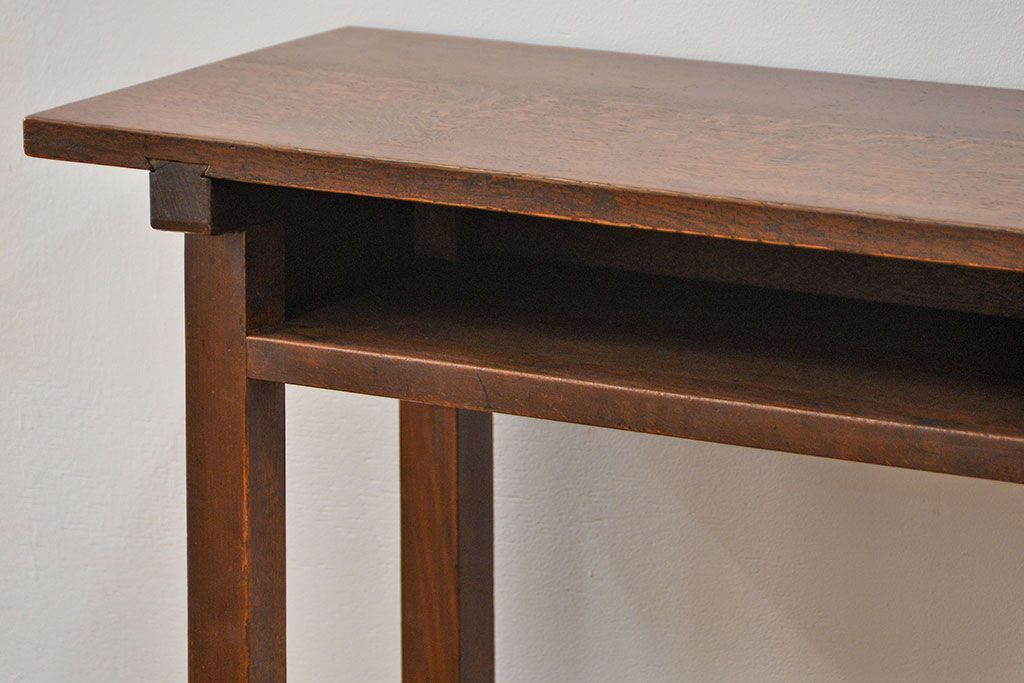 アンティーク家具　古民具・骨董 天板ナラ材の薄型作業台(5)(サイドテーブル、机、在宅ワーク、在宅用デスク)