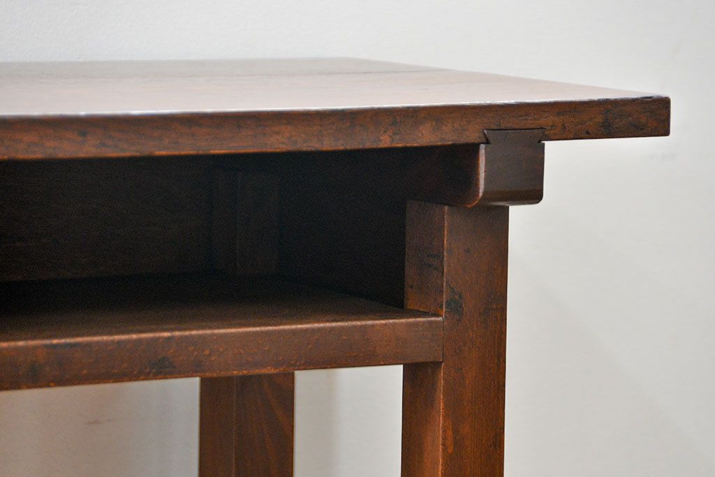 アンティーク家具　古民具・骨董 天板ナラ材の薄型作業台(5)(サイドテーブル、机、在宅ワーク、在宅用デスク)