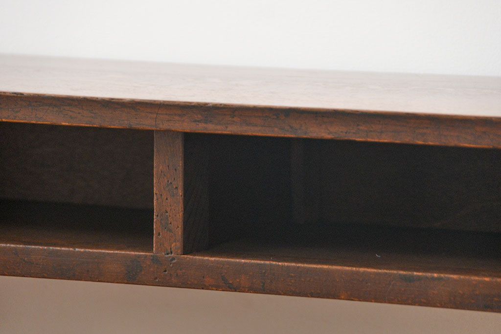 アンティーク家具　古民具・骨董 天板ナラ材の薄型作業台(5)(サイドテーブル、机、在宅ワーク、在宅用デスク)