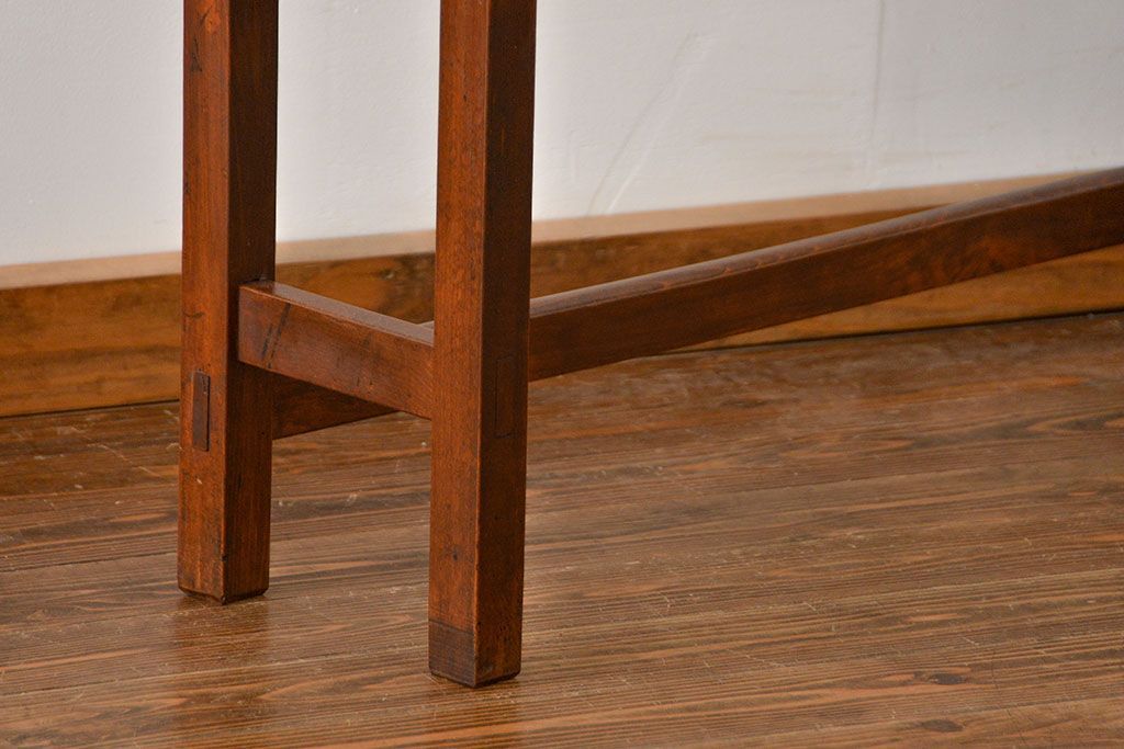 アンティーク家具　古民具・骨董 天板ナラ材の薄型作業台(5)(サイドテーブル、机、在宅ワーク、在宅用デスク)