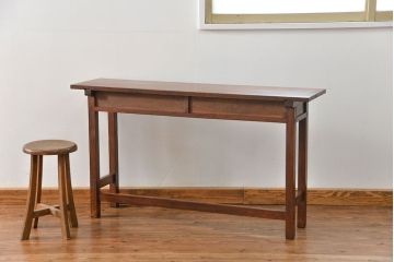 アンティーク家具　古民具・骨董 天板ナラ材の薄型作業台(5)(サイドテーブル、机、在宅ワーク、在宅用デスク)