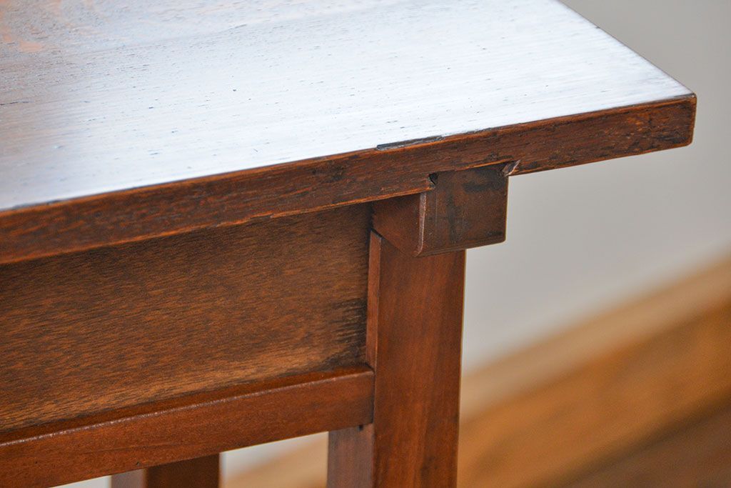 アンティーク家具　古民具・骨董 天板ナラ材の薄型作業台(5)(サイドテーブル、机、在宅ワーク、在宅用デスク)