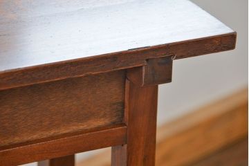 アンティーク家具　古民具・骨董 天板ナラ材の薄型作業台(5)(サイドテーブル、机、在宅ワーク、在宅用デスク)