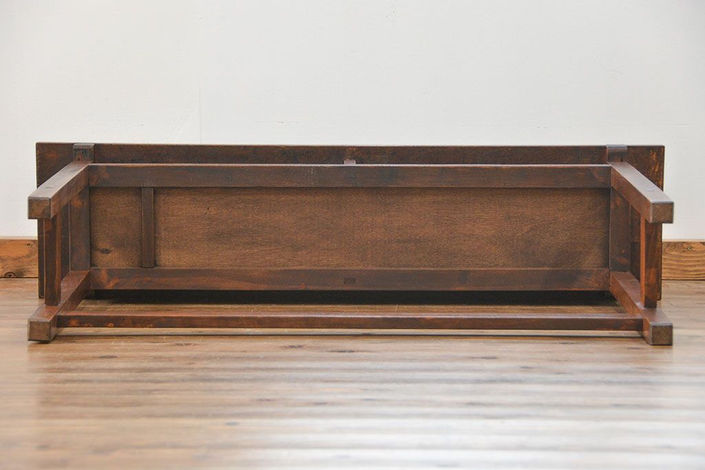 アンティーク家具　古民具・骨董 天板ナラ材の薄型作業台(5)(サイドテーブル、机、在宅ワーク、在宅用デスク)