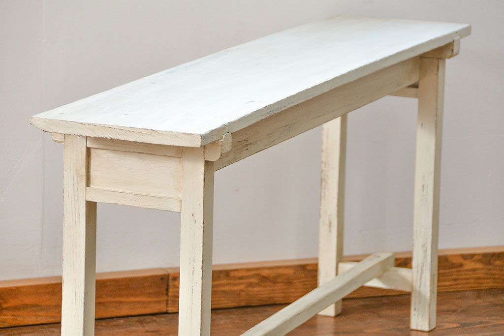 アンティーク家具　アンティークペイント仕上げ　横長サイドテーブル(1)　(机、在宅ワーク、在宅用デスク、作業台)