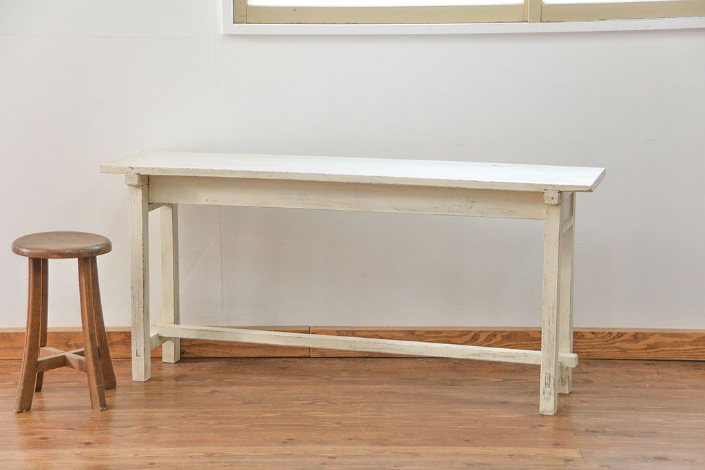 アンティーク家具　アンティークペイント仕上げ　横長サイドテーブル(1)　(机、在宅ワーク、在宅用デスク、作業台)