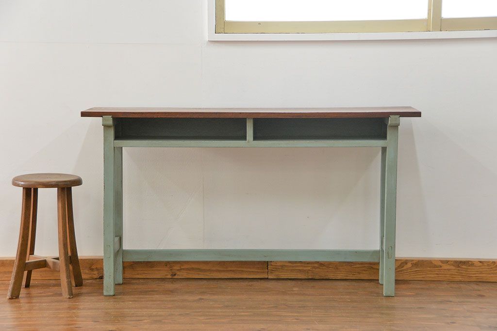 アンティーク家具　アンティークペイント仕上げ　横長サイドテーブル(2)　(机、在宅ワーク、在宅用デスク、作業台)