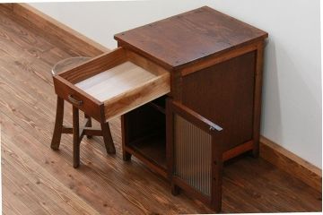 アンティーク家具　アンティーク モールガラス入りの小振りなサイドテーブル(2)　(収納棚)